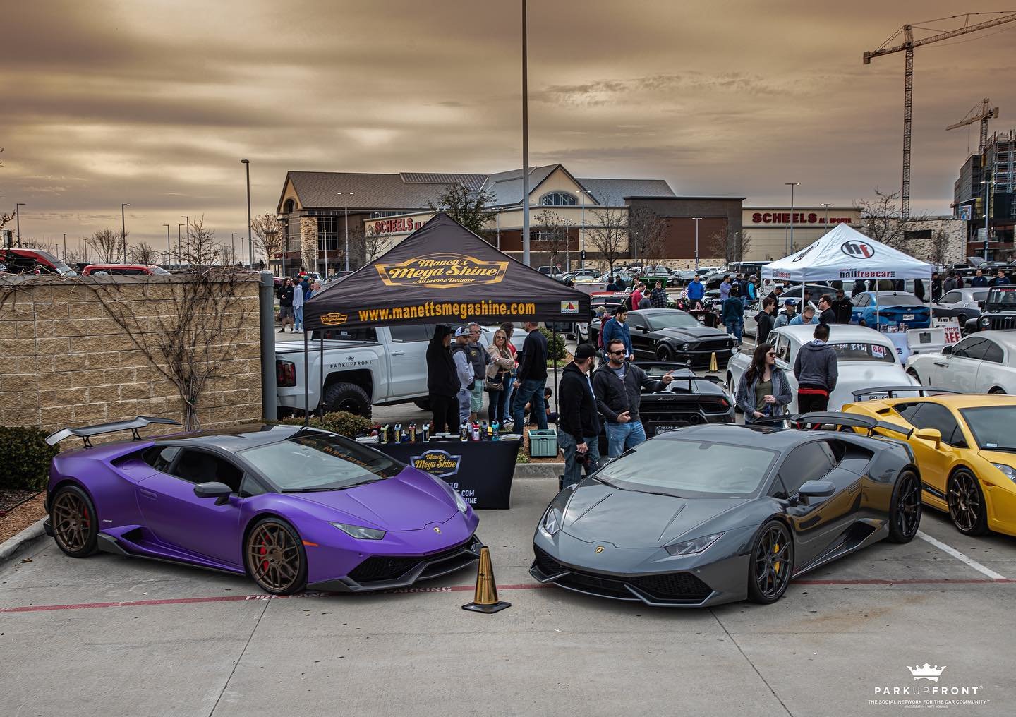 Two Lamborghini's parked at Cars and Cantina, Dallas Car Community